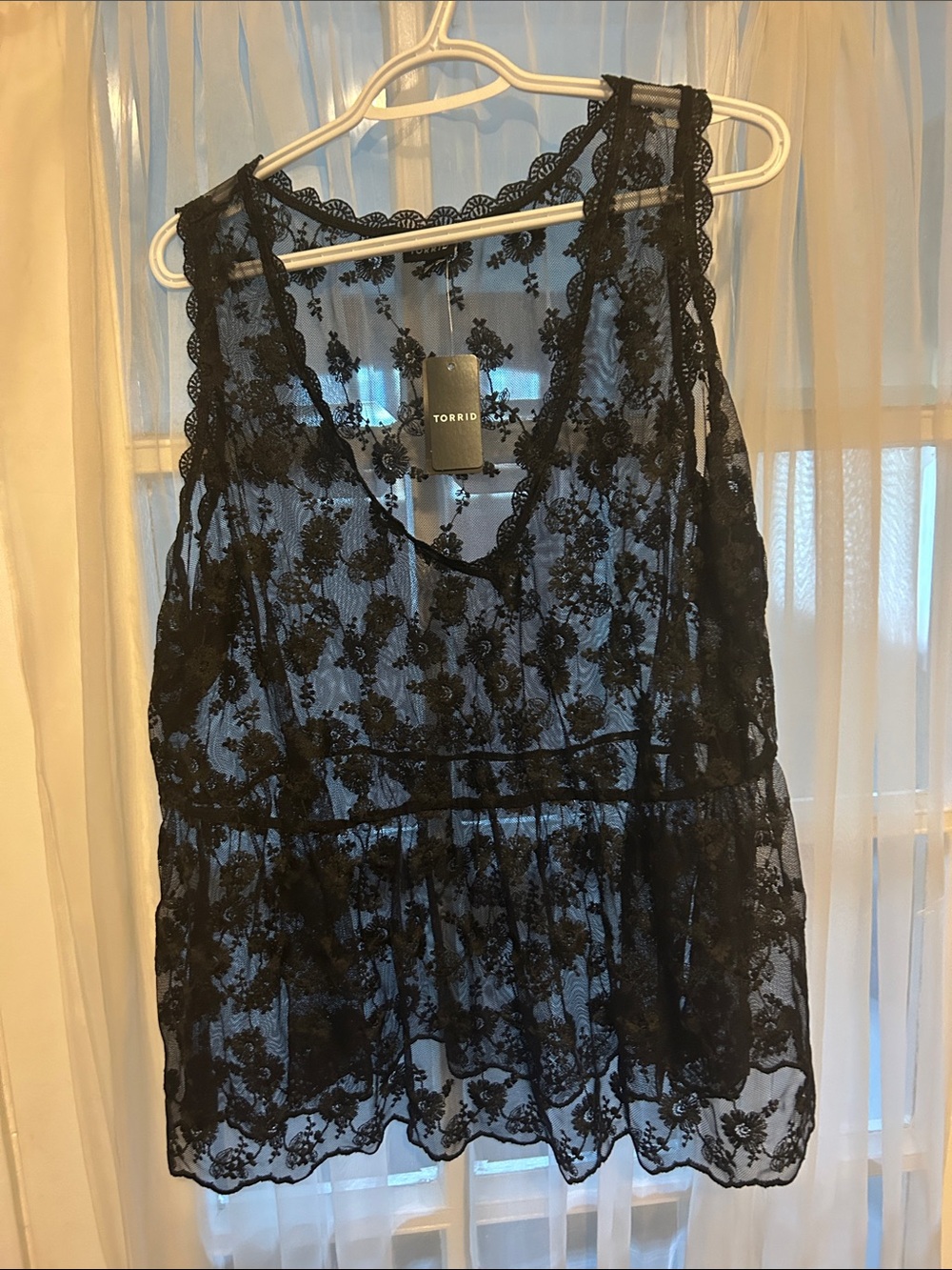 torrid Black Floral Lace Sheer Tank